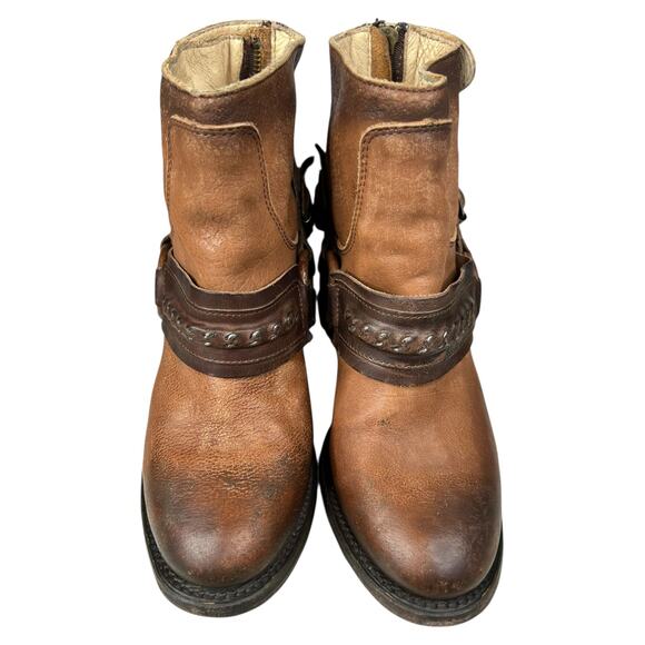 Freebird By Steven Phlow Brown Distressed Harness Western Ankle Boot Size US 6 - Picture 7 of 12